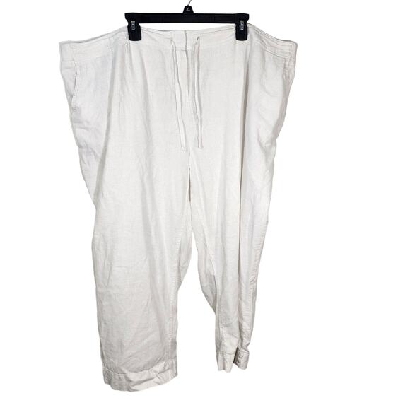J Jill Womens Pants Size 26 White Linen Blend Drawstring Elastic Waist Pockets - Picture 1 of 14